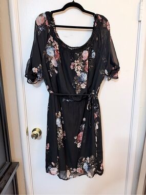 Love Squared Black Floral Off-Shoulder Mini Dress